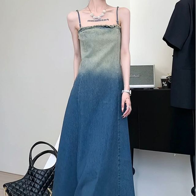 white christmas dresses Sunset Dreams: Strapless Gradient Denim Dress for Women – Canary Houze main image 0