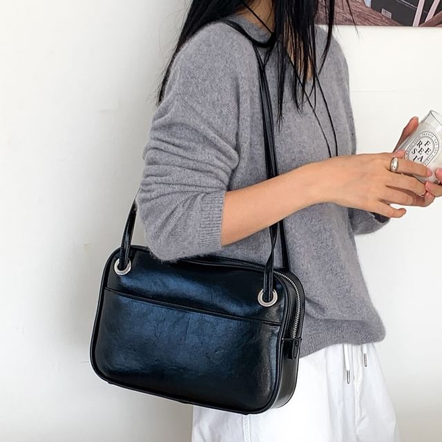 FAYLE-Plain Faux Leather Tote Bag