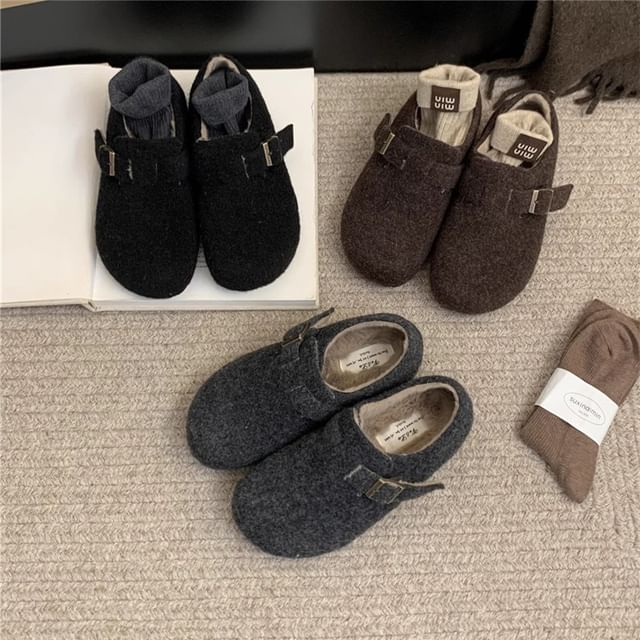 Asterisk-Faux Shearling Buckled Slip-Ons