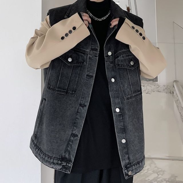 Mock Two-Piece Two-Tone Denim Jacket 
