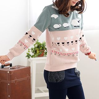 59 Seconds - Two-Tone Sheep Print Pullover | YesStyle