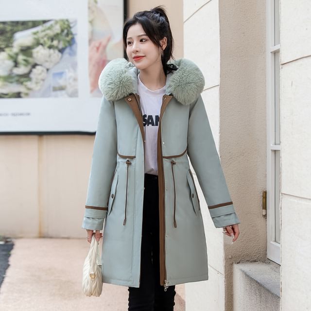 Sienne-Faux Fur Padded Zip-Up Long Coat