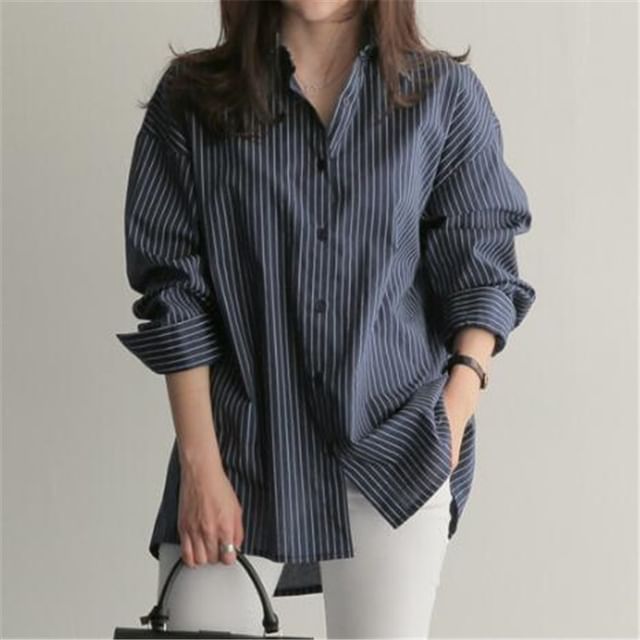 HYAKU-Long-Sleeve Striped Shirt