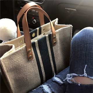 Basaran-Striped Canvas Tote Bag