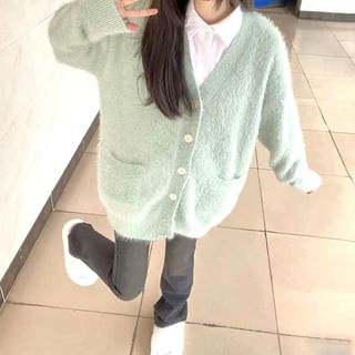 Yako-V-Neck Plain Cardigan