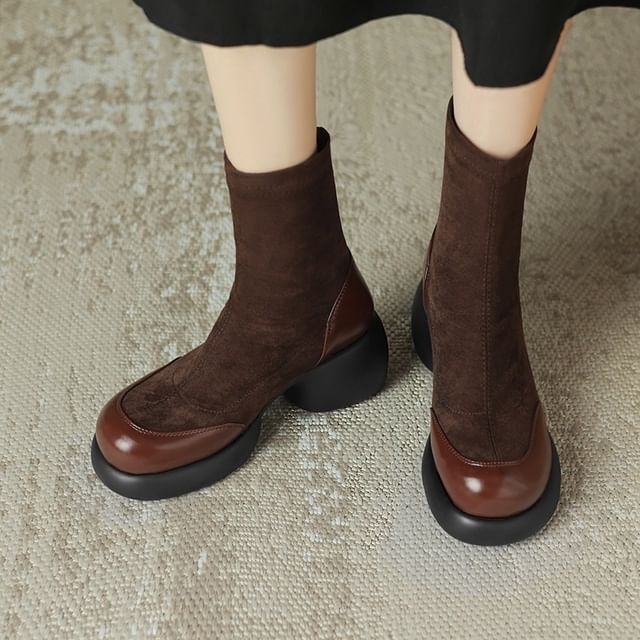 Cinnabelle-Platform Panel Faux Suede Short Boots