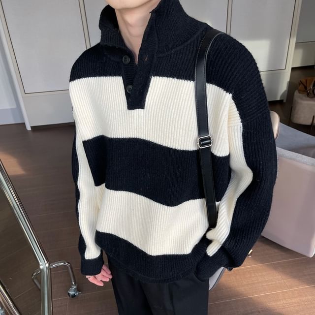 Savenne-Turtleneck Half Zip Two Tone Sweater