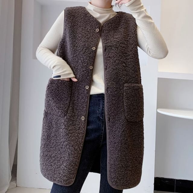 CRIBI-Plain Fleece Long Button Vest