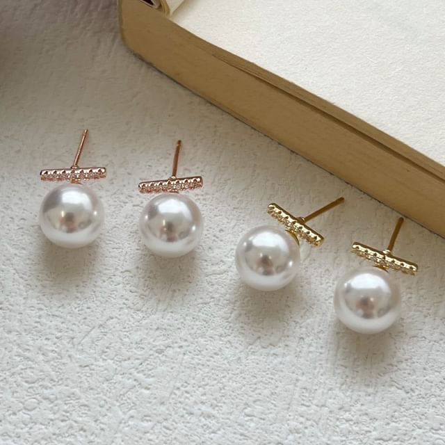 True Glam-Faux Pearl Rhinestone Stud Earring