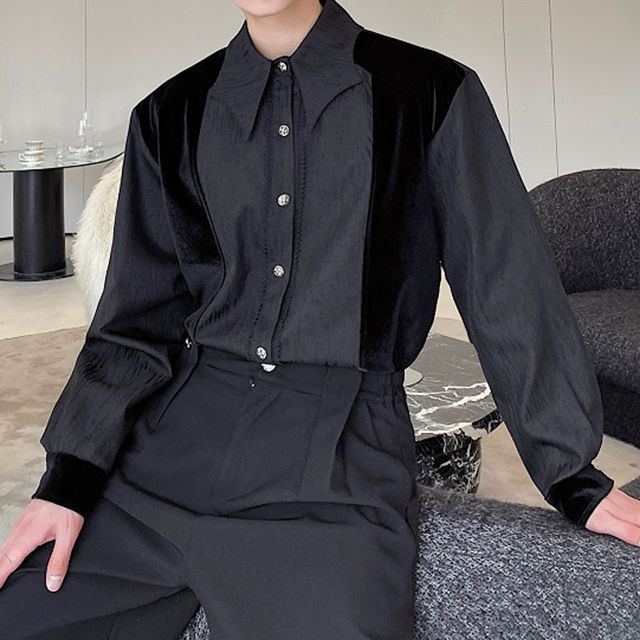 Bjorn-Long-Sleeve Velvet Panel Shirt