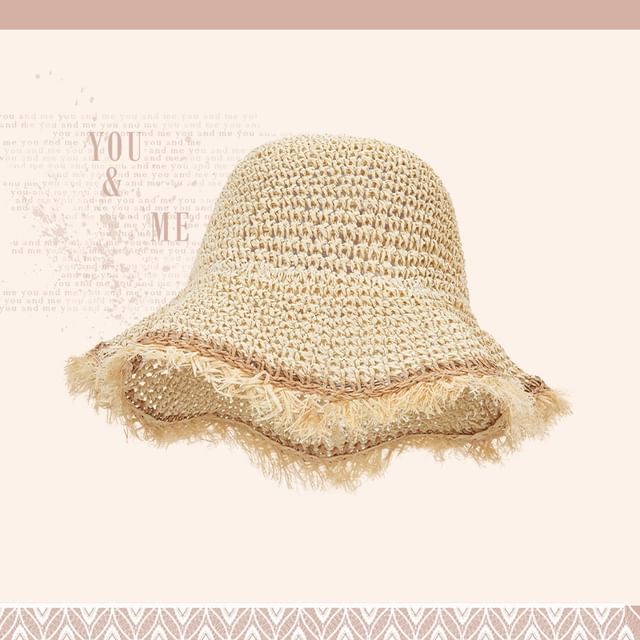 Anavanda-Fringed Trim Straw Bucket Hat