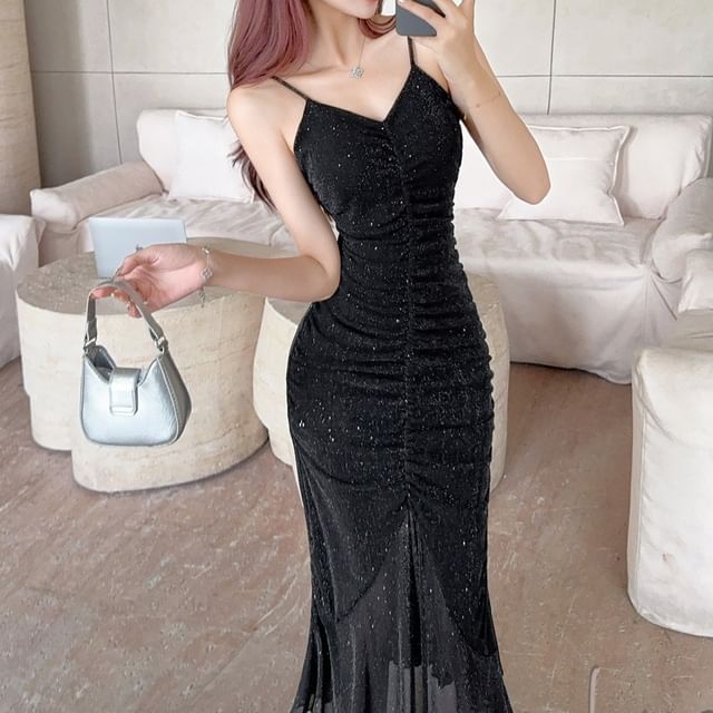 Yuxi - Spaghetti Strap V-Neck Ruched Maxi Bodycon Mermaid Dress | YesStyle Yuxi - Spaghetti Strap V-Neck Ruched Maxi Bodycon Mermaid Dress | YesStyle