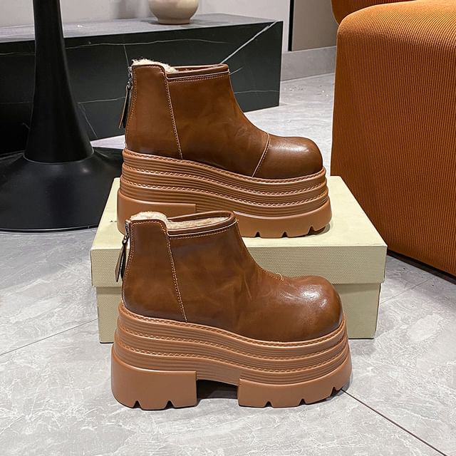 Sleeko-Faux Leather Platform Short Boots