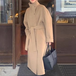 Coris Plain Tie Waist Maxi Single-Breasted Coat Sale