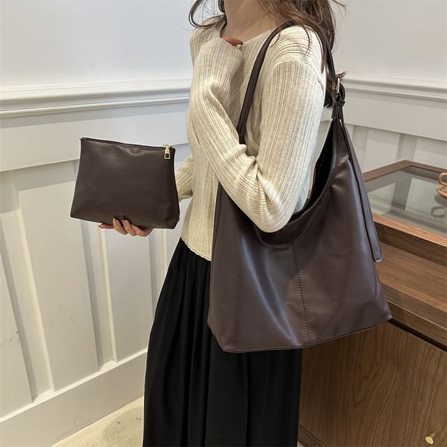 Mulgam-Set Faux Leather Tote Bag Pouch