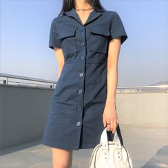 HW Studio - Short-Sleeve Mini A-Line Cargo Shirt Dress HW Studio - Short-Sleeve Mini A-Line Cargo Shirt Dress
