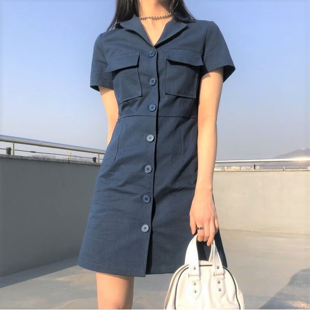 HW Studio - Short-Sleeve Mini A-Line Cargo Shirt Dress | YesStyle