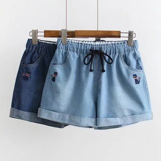 denim shorts with drawstring waist