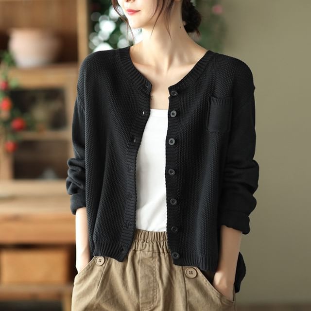 INEN-Plain Button-Up Cardigan