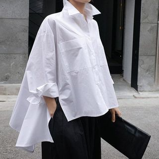 PINPI-Plain Pocket Detail Oversized Shirt