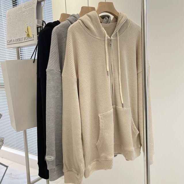 CRIBI-Long-Sleeve Plain Zip Hoodie