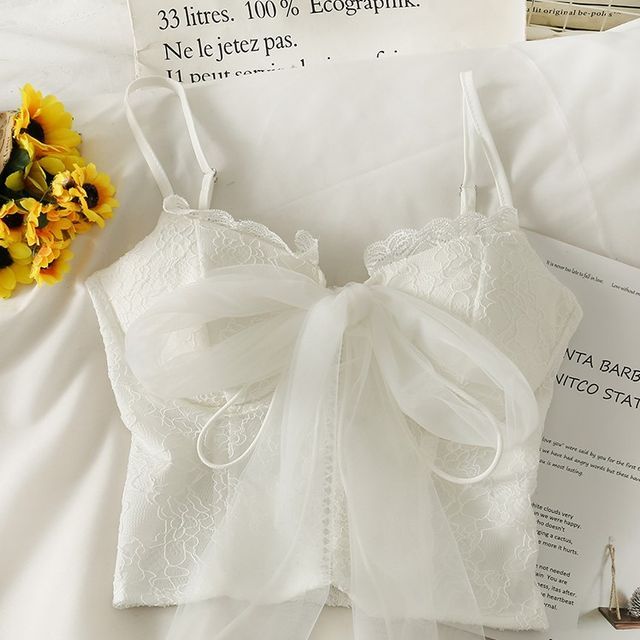 Lemongrass MeshRibbon Lace Bustier Top in 5 Colors YesStyle