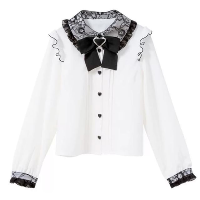 Sweet Lolita Long Sleeve White Shirts Women Japanese Lace Ruffles Peter Pan Collar Elegant Blouses Girly Harajuku Gothic Blusas - 200000345
