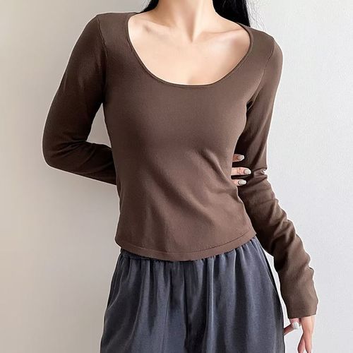 WOMEN HEATTECH Bra Scoop Neck Long Sleeve T-Shirt