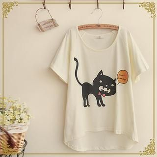 Fairyland Short-Sleeve Cat Print T-Shirt | YesStyle