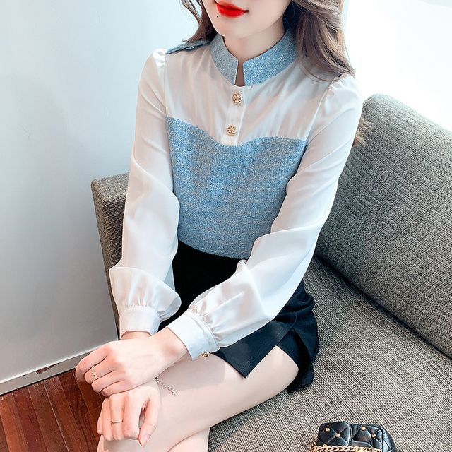 Dragan Pulse-Long-Sleeve Check Panel Blouse