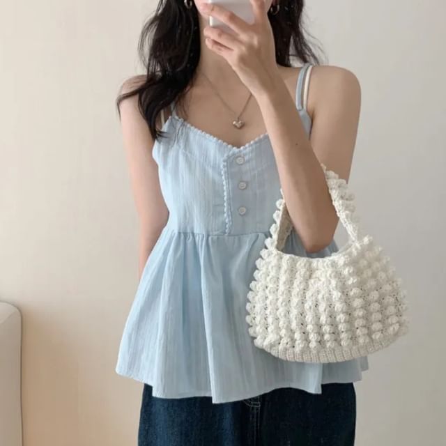 MIKIGA-V-Neck Plain Flowy Camisole Top