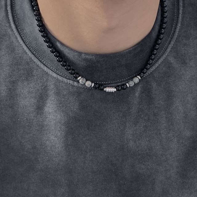 Black Degree-Gemstone Beaded Necklace