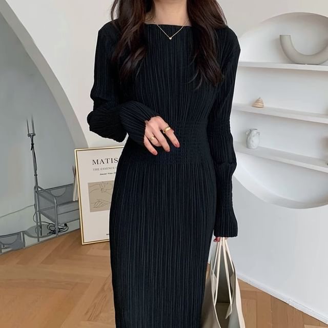strapless open back dress Elegant Ribbed Midi Dress with Side Slit – My Store main image 0