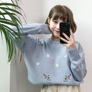 Dute Floral Embroidered Sweater | YesStyle