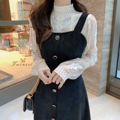 ROSEMARY - Lace Blouse / Midi A-Line Overall Dress