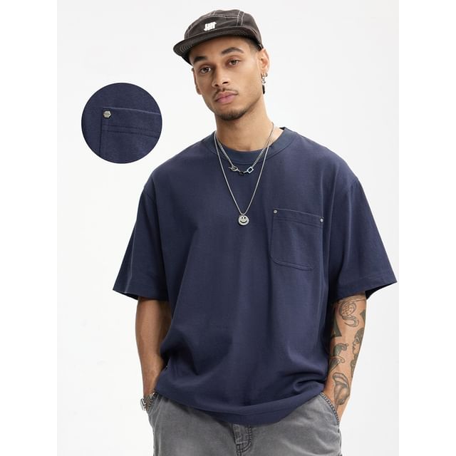 Newin-Plain Loose Pocket T-Shirt