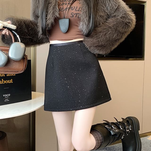 Magimomo-High Rise Sequin Mini A-Line Skirt