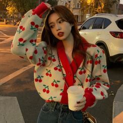Duwnie - Cherry Print Cropped Cardigan Duwnie - Cherry Print Cropped Cardigan