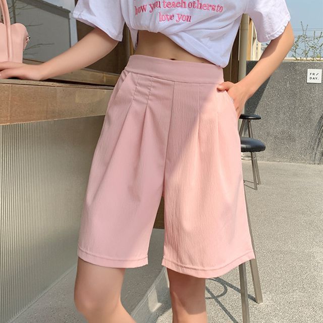 Everose-High Waist Plain Shorts