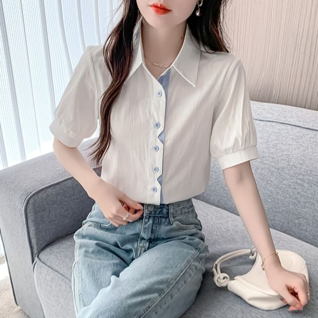 Dragan Pulse-Short Sleeve Collared Two Tone Panel Shirt