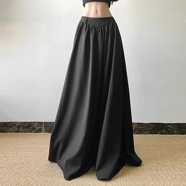 Bababy-Low Rise Plain Maxi A-Line Skirt