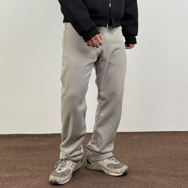 DragonRoad-Mid Rise Plain Straight Leg Sweatpants