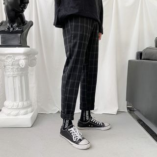 black plaid dress pants