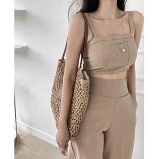 SeoulPop Set: Plain Shirred Tube Top + High-Rise Straight Leg Pants Sale