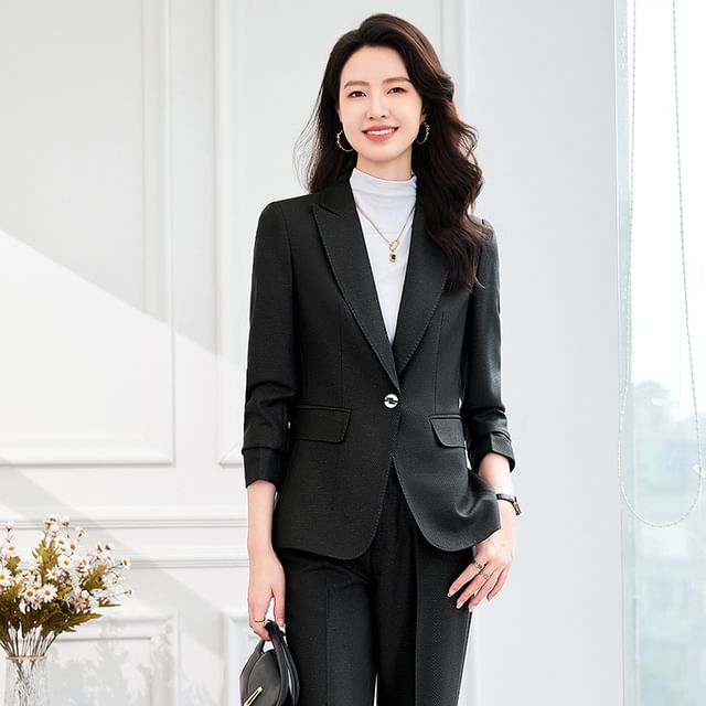 Skyheart-One Buttoned Plain Blazer Suit Pants Set