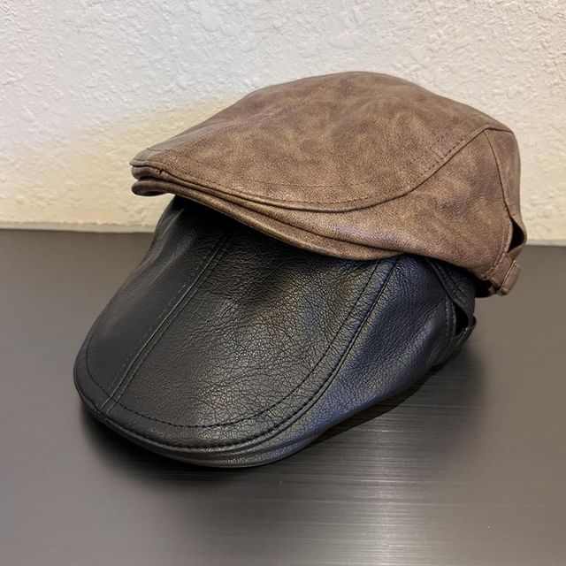 TAAK-Faux Leather Flat Cap