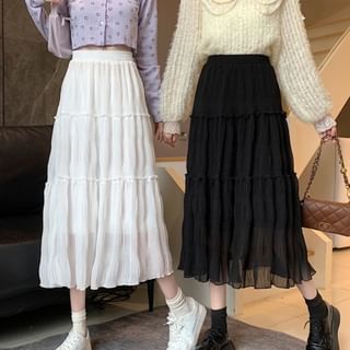 Sisyphi-High Rise Plain Ruffle Maxi A-Line Skirt