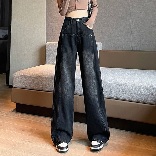 Ukiyo-High Rise Washed Wide Leg Jeans