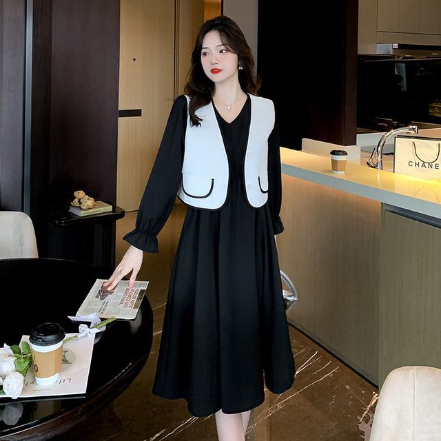 knee length dresses for ladies Pastoral Lolita Long Sleeve Dress + Vest + Scarf – Belchic main image 0