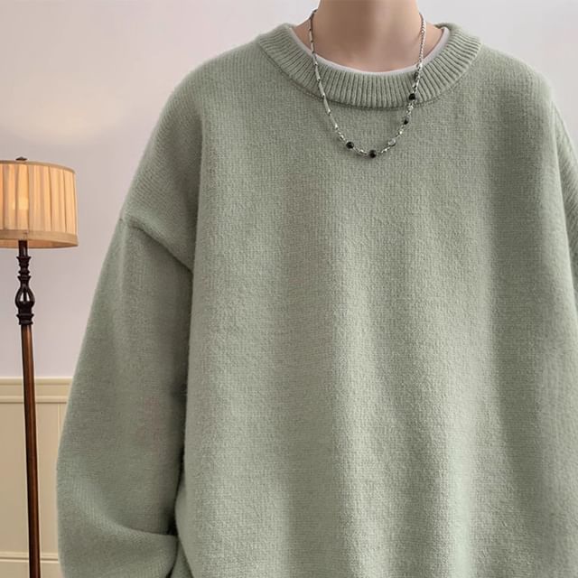 Femilina-Crew Neck Plain Oversized Sweater